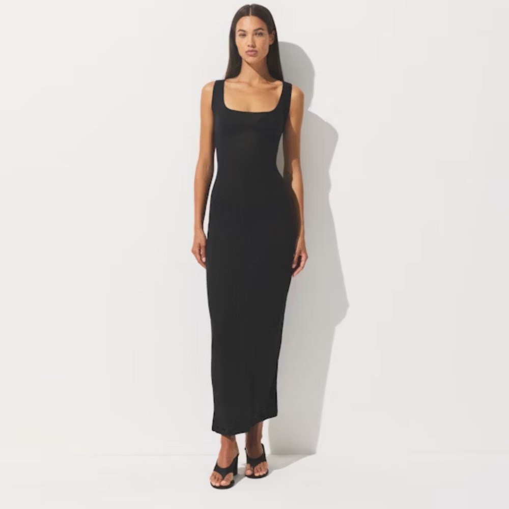 SKIMS Black long slip dress XS